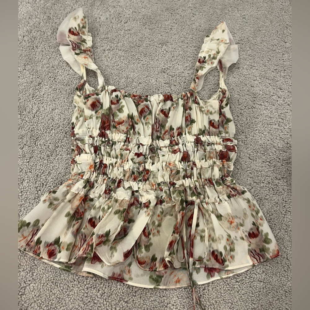 White and Red Smocked Ruffled Tank Top